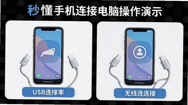 �붮�ֻ����ӵ��Բ�����ʾͼ��չʾUSB���Ӻ������������ַ�ʽ�������Ѻ�����