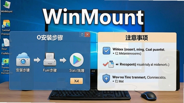 WinMount������Windowsϵͳ�����е�ʹ��ָ��ʾ��ͼ��չʾ��װ�����ע���������Ϊ�������棬ͻ���������ƺͲ�������