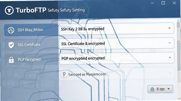 TurboFTP��ȫ������壬����SSH��Կ��SSL֤�顢PGP���ܵ�ѡ�����רҵ
