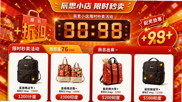 ��˼С����ʱ��ɱ�ҳ�棬չʾ����ʱ���ۿ����Ⱥ���ƷͼƬ����Χ���ң����ɫ����ɫ������Ʒ�߹�չʾ