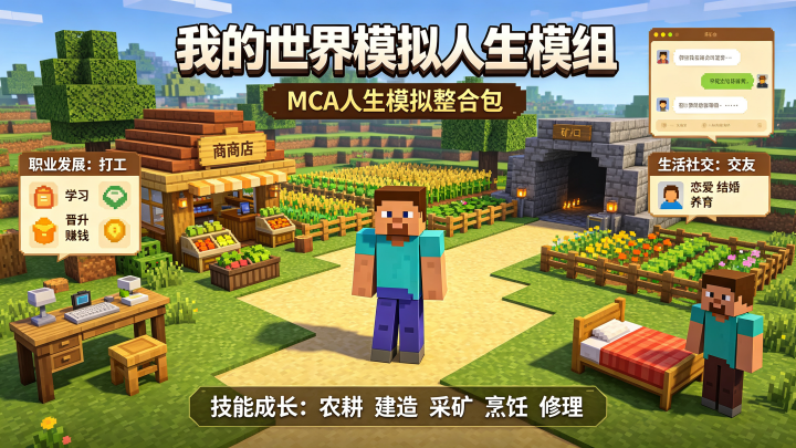 我的世界模拟人生模组-MCA人生模拟整合包 我的世界模拟人生模组-MCA人生模拟整合包