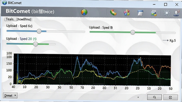 BitComet���������ǣ����������������ý��棬��ʾ�ϴ������ٶ����ƻ����ʵʱ�ٶ�ͼ����������ֱ��