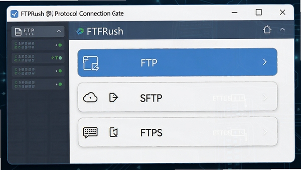 FTPRush��Э�����ӽ���ʾ��ͼ��չʾFTP��SFTP��FTPSѡ��