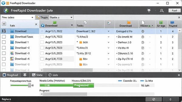 FreeRapid Downloader���������ͼ��չʾ�����ڡ����������б������������������ӽ���״̬��������ɾ��ִ�