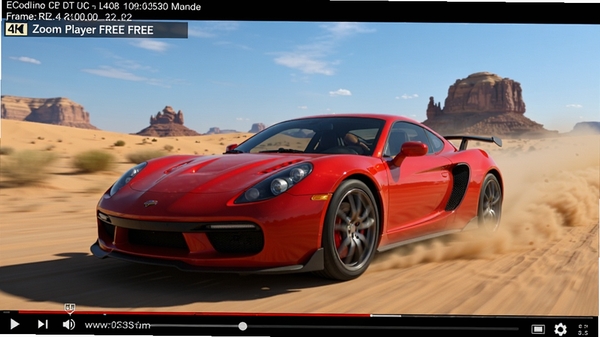 Zoom Player FREE ���ڲ���4K��ʾƬ�εĽ�ͼ������Ϊһ����ɫ�ܳ���ɳĮ�м��ۣ�ϸ�ڷḻ��ɫ�����������Ͻ���ʾ��Ƶ������Ϣ��֡��