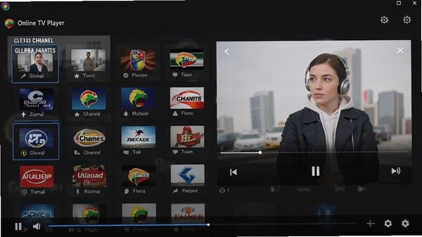 Online TV Player���������ͼ��չʾȫ��Ƶ���б��Ͳ��Ŵ��ڣ�����ִ����