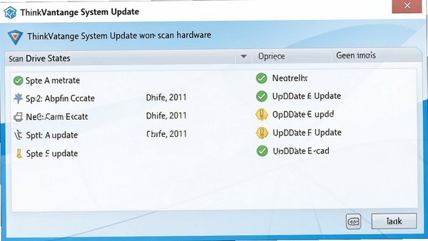 ThinkVantage System Update����ɨ��Ӳ�����г��Կ�������������������״̬����ɫ�Թ���ʾ��������ɫ��̾�ű�ʾ����£�����ֱ��