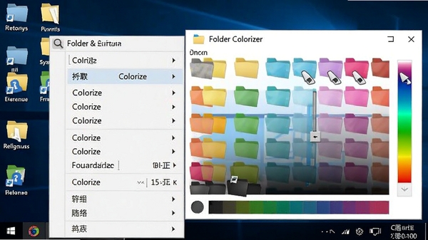 Folder Colorizer�Ҽ��˵���ͼ����ʾColorizeѡ��͵�ɫ����棬�ļ���ͼ����ֶ�����ɫ������ΪWindows����