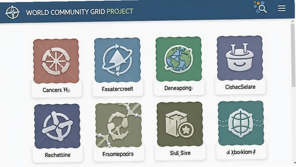 World Community Grid��Ŀѡ����棬չʾ���������Ŀͼ�꣬�簩֢�о��������Դ�ȣ����������Ѻ�