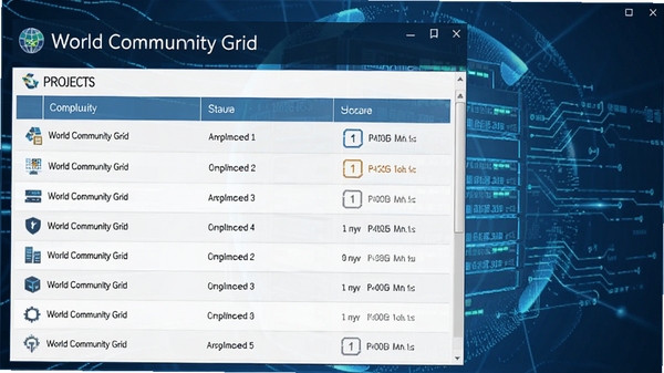 World Community Grid���������ͼ��չʾ��Ŀ�б��ͼ���״̬������Ϊ��ɫ�Ƽ��з��