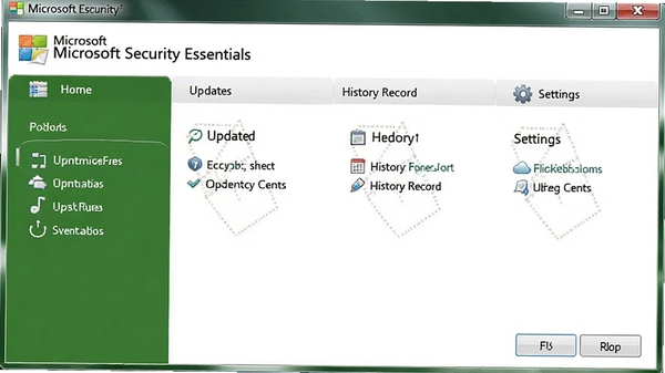 Microsoft Security Essentials�������ͼ��չʾ�������ɫ������ĸ�����ѡ���������ҳ�����¡���ʷ��¼������