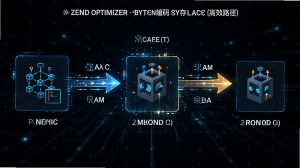Zend Optimizer�ֽ��뻺�湤������ͼ��չʾPHP�ű��ӱ��뵽�����ٵ�ִ�еĸ�Ч·�����Զ�̬��ͷ����������ʽ���֣�����Ϊ��ɫ�Ƽ�����ͻ�����ݼ��ٵ��Ӿ�Ч����