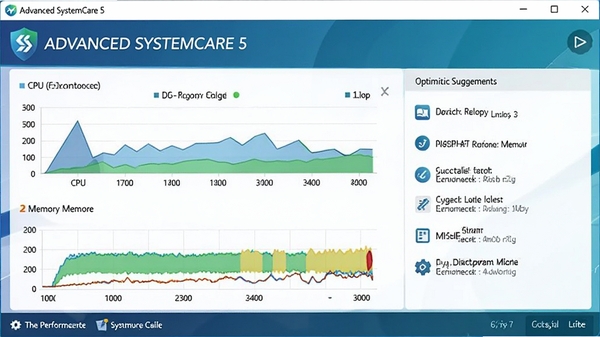 Advanced SystemCare 5�����Ż���壬չʾCPU���ڴ�ʹ����ͼ�����Լ��Ż������б�