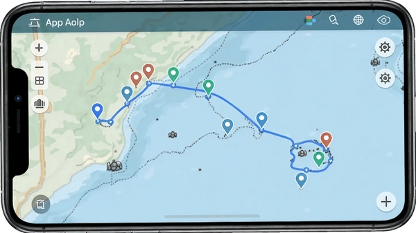̽����Ѵ�App��ͼ���棬��ʾ��ǵĵ������Զ��滮����ɫ����