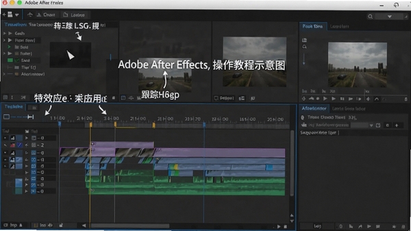 Adobe After Effects�����̳�ʾ��ͼ��չʾʱ����༭����ЧӦ�á����ٲ����Ȳ��裬�������ֱ�ע��������ѧ�磬����Ϊ���ɫ��ͻ����������