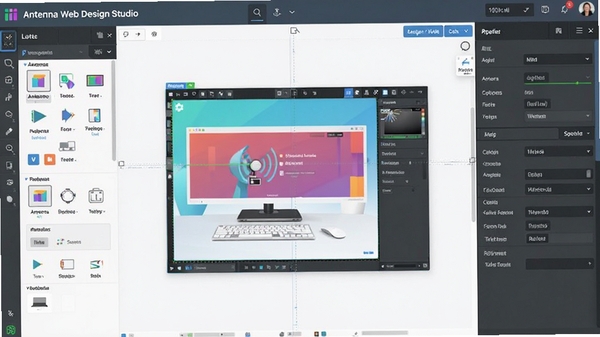 Antenna Web Design Studio�������ͼ��չʾ���ӻ��༭������������������Ҳ�����������壬�ִ�����UI��ƣ�ɫ�����죬�ֱ���1920x1080