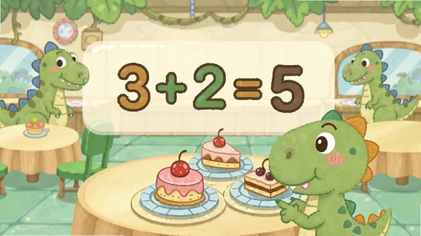 �׶�ѧ���ּӼ����淨��ͼ�����������С��������������ĵ��⣬��Ļ����ʾ3+2=5�Ķ�����ʾ����ͨ���磬ɫ�����