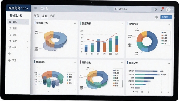 智点财务自定义报表模板设计界面,显示多维度分析图表