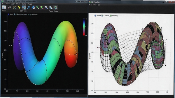 3D Grapher������ͬһ�����Բ�ͬ��ɫ������������ʽ��ʾ�ĶԱ�ͼ��չʾ���������Ӿ�Ч��