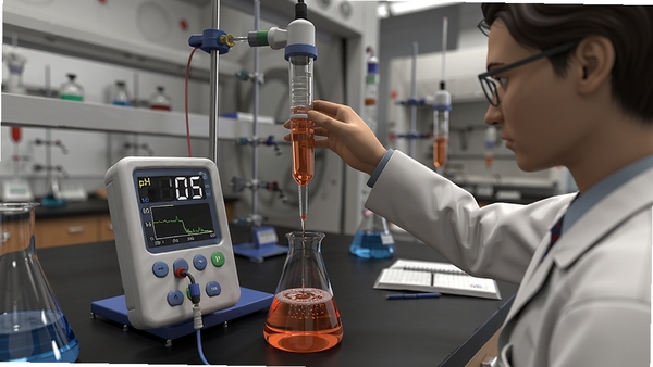 acid-base titration�����������棬��ʾ3Dʵ���ҳ������û����ڲ����ζ�����׶��ƿ�еμ���Һ��������pH�ƶ���ʵʱ�仯������ϸ�����