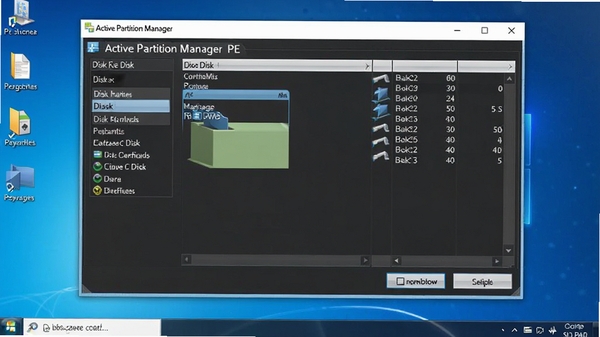 Active Partition Manager �� PE �����е����н�ͼ������Ϊ WinPE ���棬�������ڴ򿪣���ʾ���̷�����Ϣ������������������ť����