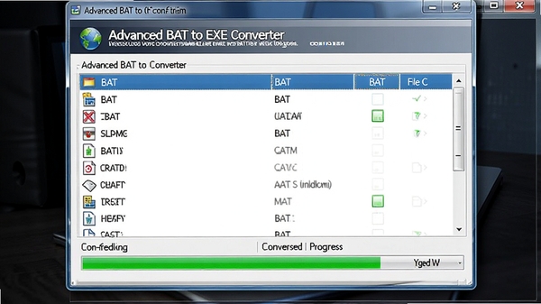 Advanced BAT to EXE Converter����ת���������棬��ʾ���BAT�ļ��б���ת����������ǿ����Ч������������������չʾ�ļ�״̬��