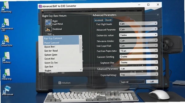 Advanced BAT to EXE Converter�������ý��棬չʾ�Ҽ��˵�����ѡ��͸߼��������ã�����Ϊ�������棬ͻ����ݲ�����