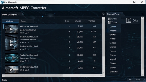 Aimersoft MPEG Converter �����������ͼ��չʾ��Ƶת�������б����ʽԤ����壬����Ϊ��ɫ�Ƽ��з�񣬽���Ԫ������������ͻ������רҵ����