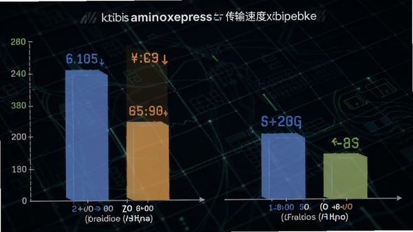 aminoxpress传输速度对比图表,显示与传统传输方式的速率差异,背景为深色科技网格