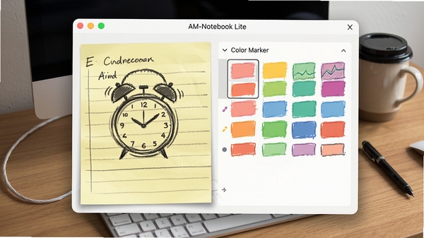 AM-Notebook Lite�����ǩ���������ô��ڣ�չʾ���Ӻ���ɫ��ǹ���