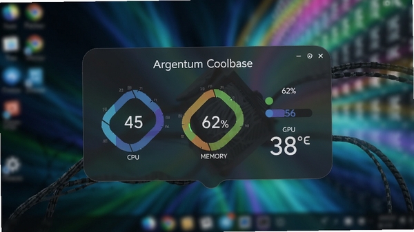 Argentum Coolbase ʵʱ�������������͸��Բ����ƣ���ʾCPU 45�ȡ��ڴ� 62%��GPU 38�ȣ�����Ϊ��̬ģ���������ֽ���Ƽ���ǿ