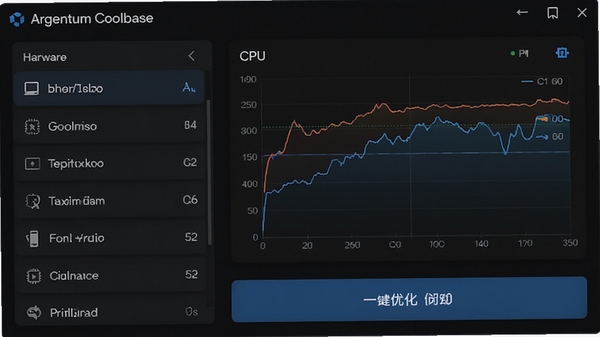 Argentum Coolbase ������չʾ����ɫ���������ΪӲ���б����Ҳ�ΪCPU�¶�����ͼ���·�Ϊһ���Ż���ť�����������ִ���UI���רҵ��������Ⱦ