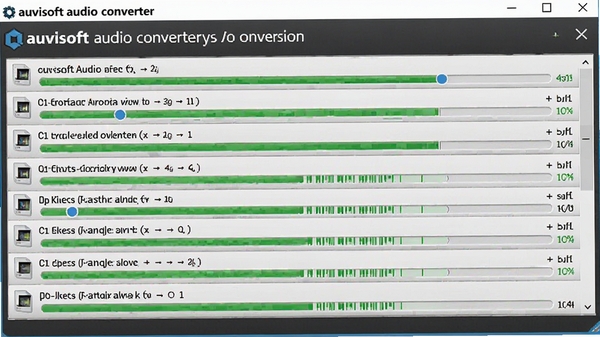 ����һ��չʾauvisoft audio converter����ת�����ܵĽ�ͼ��������ͬʱ��ʾ�����Ƶ�ļ�����ת����״̬����Ͻ�������
