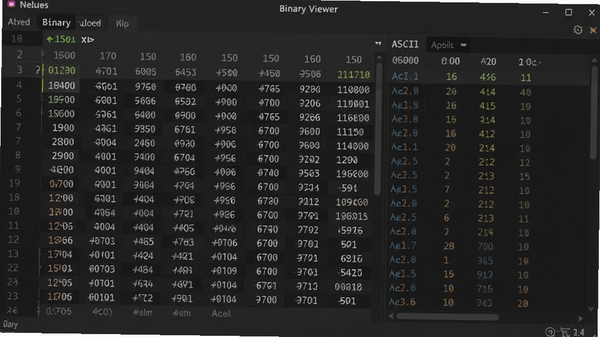 Binary Viewer���������ͼ����ʾʮ����������������ASCII����������ɫ���⣬������ʾƫ�Ƶ�ַ���ֽ�ֵ������Ϊ����༭�����