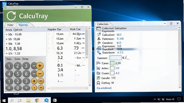 ����һ��չʾCalcuTray��Windows 10��������Ч���Ľ�ͼ������������ʷ��¼���ղر���ʽ�б����������ִ���ɫ��������ͻ����������CalcuTray�����Ч��������