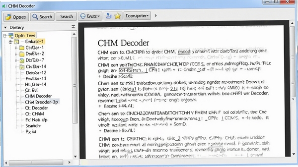 CHM Decoder���������ͼ��չʾ��CHM�ļ�����Ķ����棬���Ŀ¼�����Ҳ�������ʾ�������������������򿪡�������ת���Ȱ�ť��������������