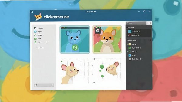 clickymouse���������ͼ��չʾ�����ں͹��ܲ��֣������ɾ����ִ���ƽ����Ʒ��ɫ�����죬ͻ����������logo