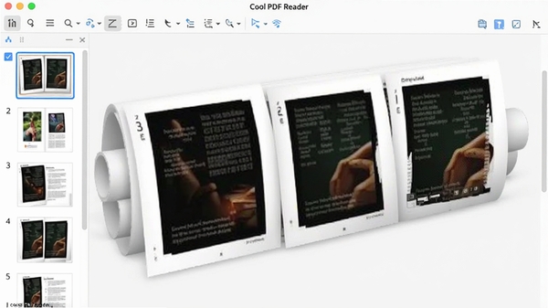 Cool PDF Reader���������ͼ����ʾһ���򿪵Ķ�ҳPDF�ĵ���ҳ������������ģʽչʾ�����������ͼ�������������������ɼ�������Ϊǳɫ��������������졣
