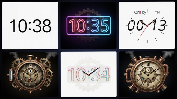CrazyClock�������õĶ���ʱ��Ƥ��չʾͼ��������Լ�׵�����ʱ�ӡ��ſ��޺�ƹ�ʱ�Ӻ͸���������˷��ʱ�ӣ������������У���������չʾÿ��Ƥ������ɫ������Ϊ��ɫ���䣬ͻ��ʱ�ӵ��Ӿ�Ч����