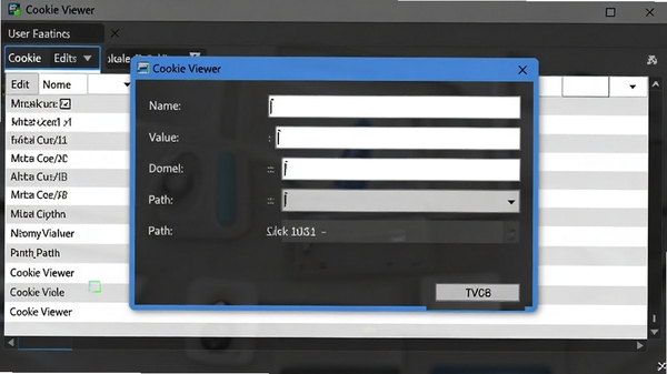 Cookie Viewer�����У��û����ڱ༭һ��Cookie��Ŀ�������༭���ڣ��������ơ�ֵ����·��������ʱ�������򣬱������������ԻҰ������ʾ���༭��������ɫ�߿�