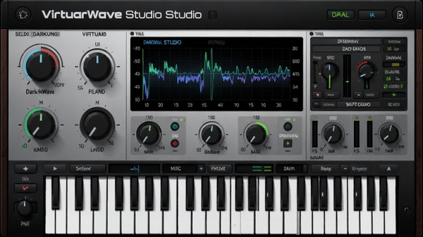 DarkWave Studio ����������壬չʾ�ϳ�����ť��������ʾ�͵���ѡ�����Ƽ���ǿ��ɫ��������ͻ����ɫ��ƵĿ��ӻ�����