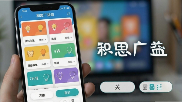 һ��չʾ��˼����APP���ֻ������н���ĸ����ͼ��������������ʾ����ռ��Ŀ�Ƭʽ�б���ɫ�����죬�����黯��ǰ��ͻ��APP���ơ���˼���桱�ͼ��Ľ�����ť��Ӫ�����Ч��������Ӿ���Χ��