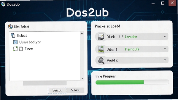 һ��չʾDos2usb����������Ľ�ͼ�������࣬����U��ѡ�񡢾�����ء�д��������Ⱥ��Ĺ������򣬱���Ϊ����ɫ�Ƽ��з��ͻ����������Dos2usb