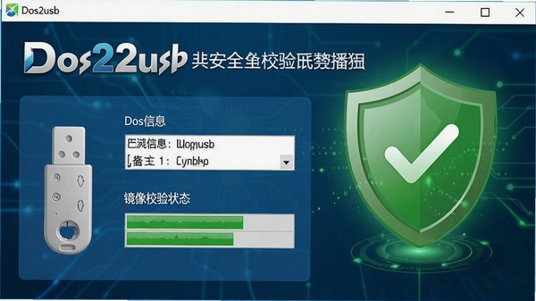 չʾDos2usb��ȫУ����̵Ľ��棬����U����Ϣ������У��״̬����������ɫ����ͼ�꣬ǿ�����ݰ�ȫ�ԣ����Dos2usbƷ�Ʊ�ʶ