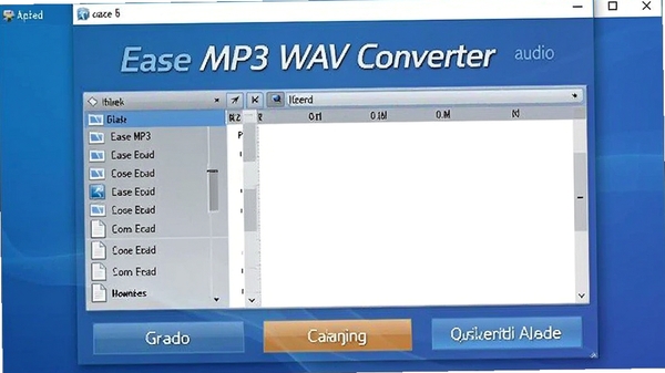 һ����ΪEase MP3 WAV Converter����Ƶת�����������ͼ��չʾ����ת�����ں��ļ��б�������Ϊ������ɫ����ͻ���������ƺ���Ҫ���ܰ�ť������ִ�����