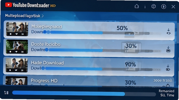 YouTube Downloader HD�������������б��������Ƶͬʱ���أ��ٶ�����ʾ�������أ�������ʾ���ȰٷֱȺ�ʣ��ʱ�䣬����ִ�����ɫ��