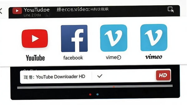 YouTube Downloader HD������ƽ̨��Ƶ�Ľ��棬��ʾYouTube��Facebook��Vimeo����վͼ�꣬����ճ�����Զ�ʶ�𣬻���������ͻ���๦�ܼ�����