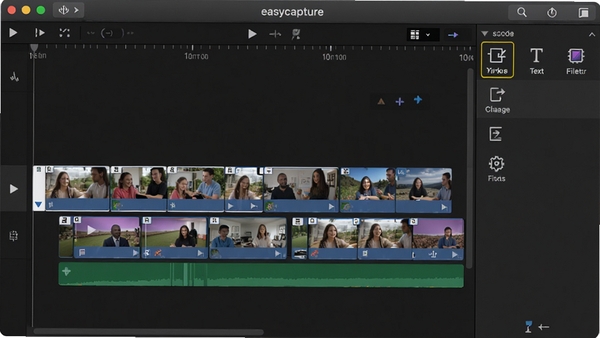 easycapture��Ƶ�༭���棬ʱ�������ж������Ƭ�Σ��Ҳ๤������ʾ��ע�����֡��˾���ͼ�꣬���岼��רҵ����������