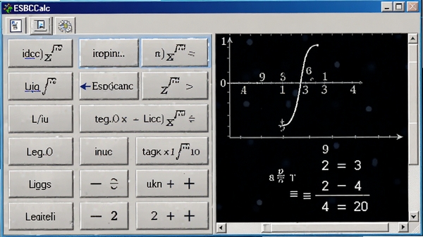 ESBCalc�������棬ͻ����ʾ���Ǻ����������ȿ�ѧ���㰴ť����Ļչʾ����ͼ����������