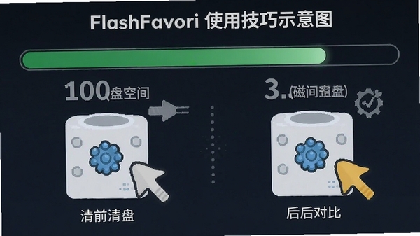 FlashFavoriʹ�ü���ʾ��ͼ��չʾ����ǰ��Ĵ��̿ռ�Աȣ�����Ϊ��ɫ������